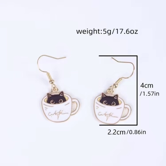 (3/$15) Cat in Coffee Cup Earrings - Picture 2 of 2